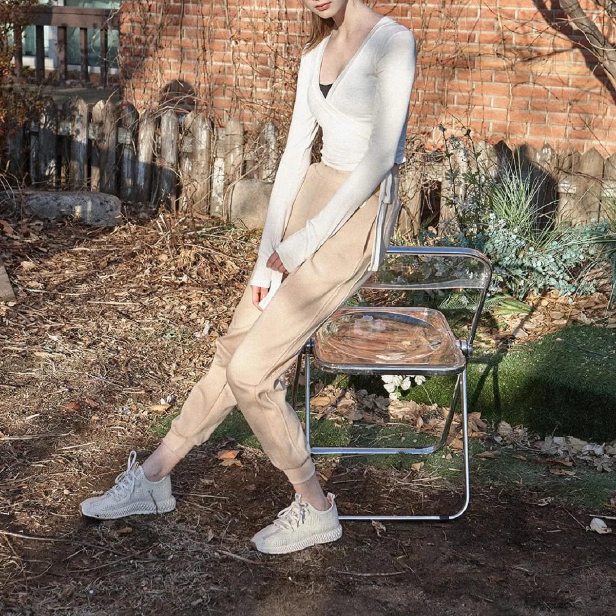 Women Cross Wrap Top Y2K Long Sleeve Deep V Neck Yoga Crop Top Tie Up Workout Ballet Top Shirt Blouse