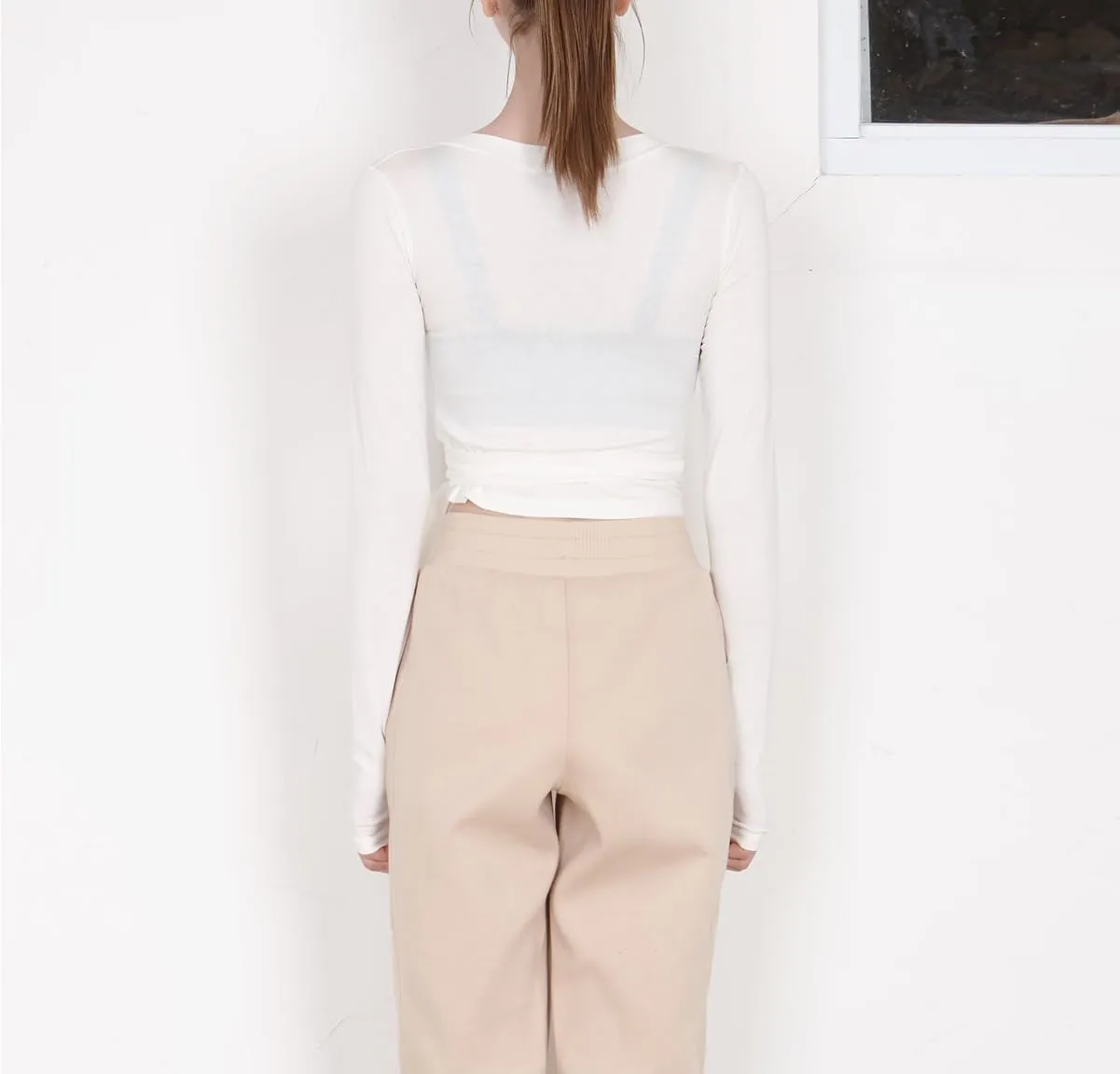 Women Cross Wrap Top Y2K Long Sleeve Deep V Neck Yoga Crop Top Tie Up Workout Ballet Top Shirt Blouse