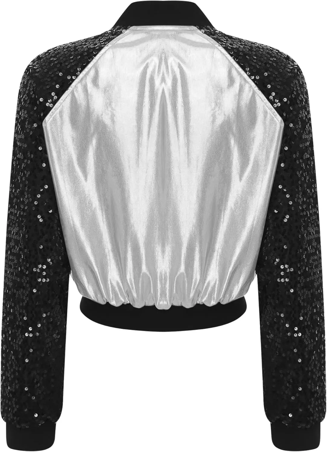 Women Shiny Metallic Bomber Jacket Holographic Glitter Zipper Jackets Coat Rave Party Outerwear