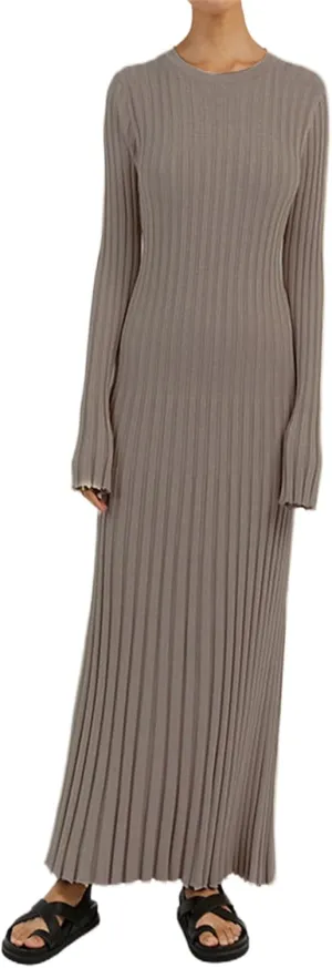 Women Sweater Dress Ribbed Long Sleeve Crewneck Knit Slim Fit Bodycon Dress Fall Maxi Long Dress