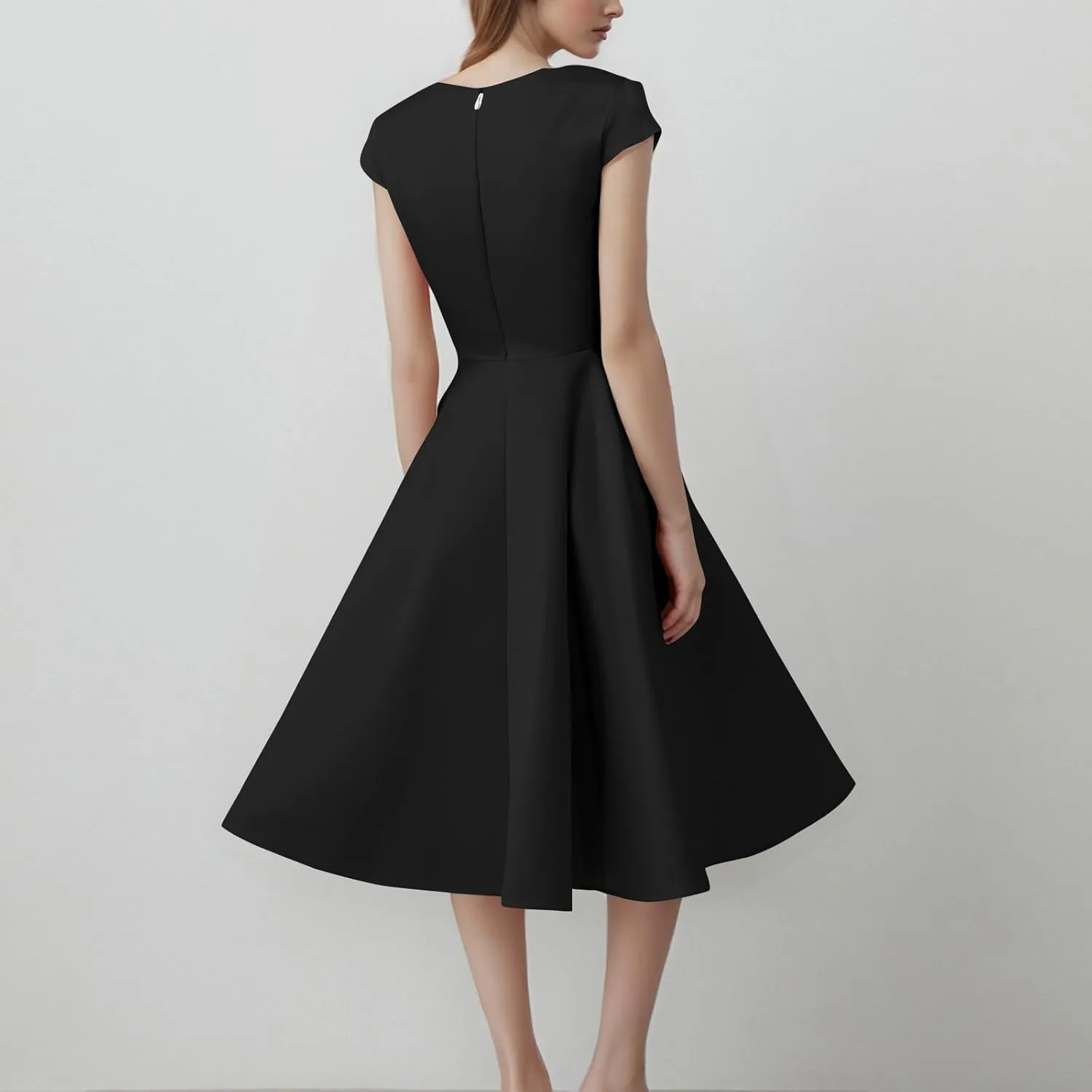 Women's 1950S Vintage Dress Wrap V Neck Cap Sleeve Dress Retro Cocktail Party Swing Dresses A-Line Flared Midi Dress