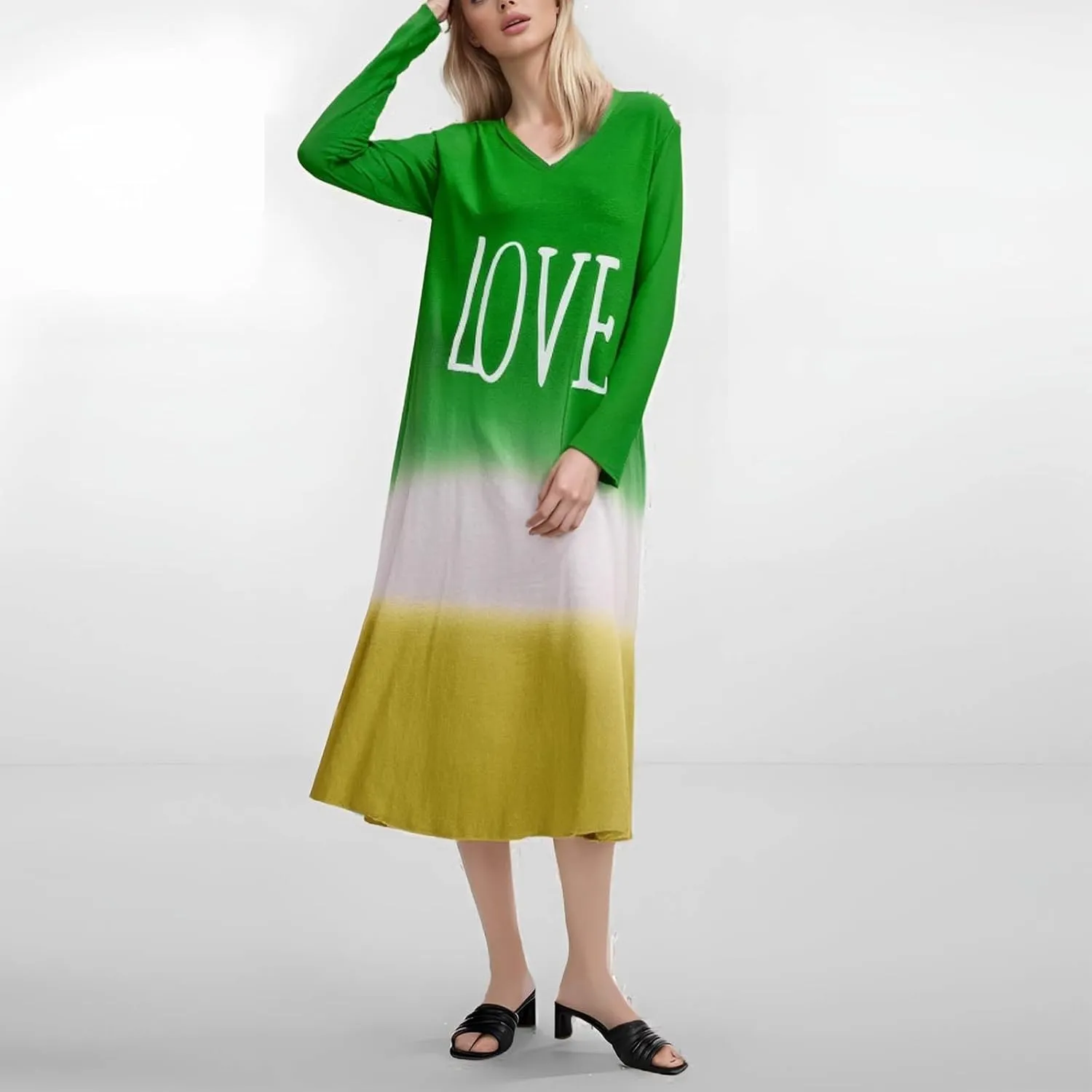 Womens Cotton T Shirt Dresses Long Sleeve Casual Crew Neck Tunic Dress Cute Spring Loose Fit Baggy Shift Maxi Dress