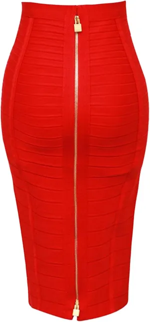 Women's High Waist Elastic Slim Fit Bandage Skirt Solid Color Knee Length Bodycon Pencil Skirt Office Midi Skirt