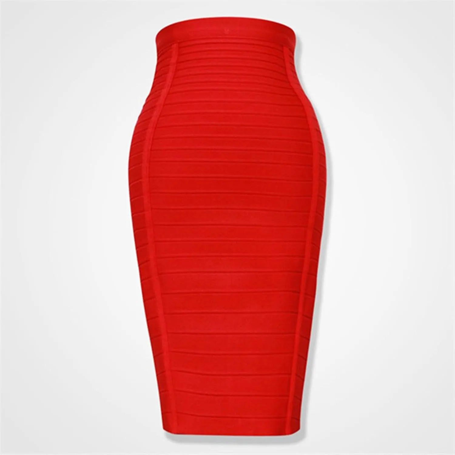 Women's High Waist Elastic Slim Fit Bandage Skirt Solid Color Knee Length Bodycon Pencil Skirt Office Midi Skirt