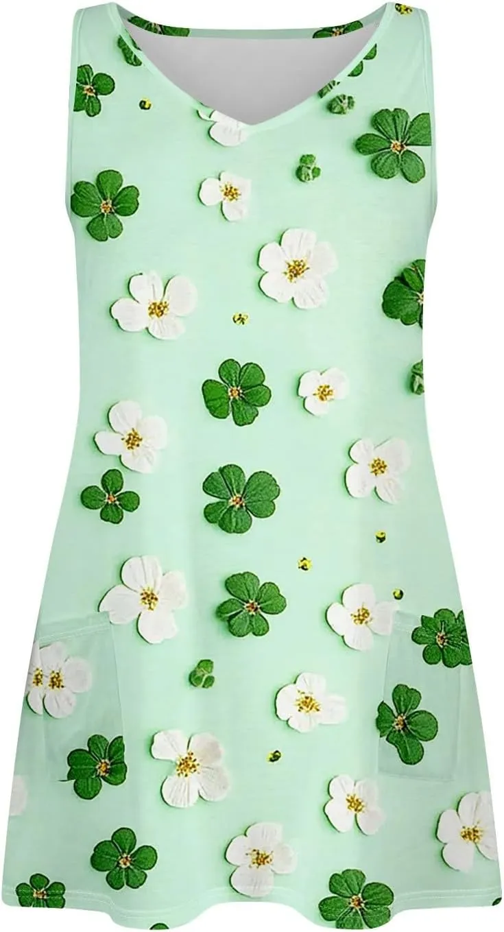 Women's Summer Dresses 2025 Printed Swimsuit Coverup Beach Vacation Sundress Sleeveless Casual Dress with Pocket