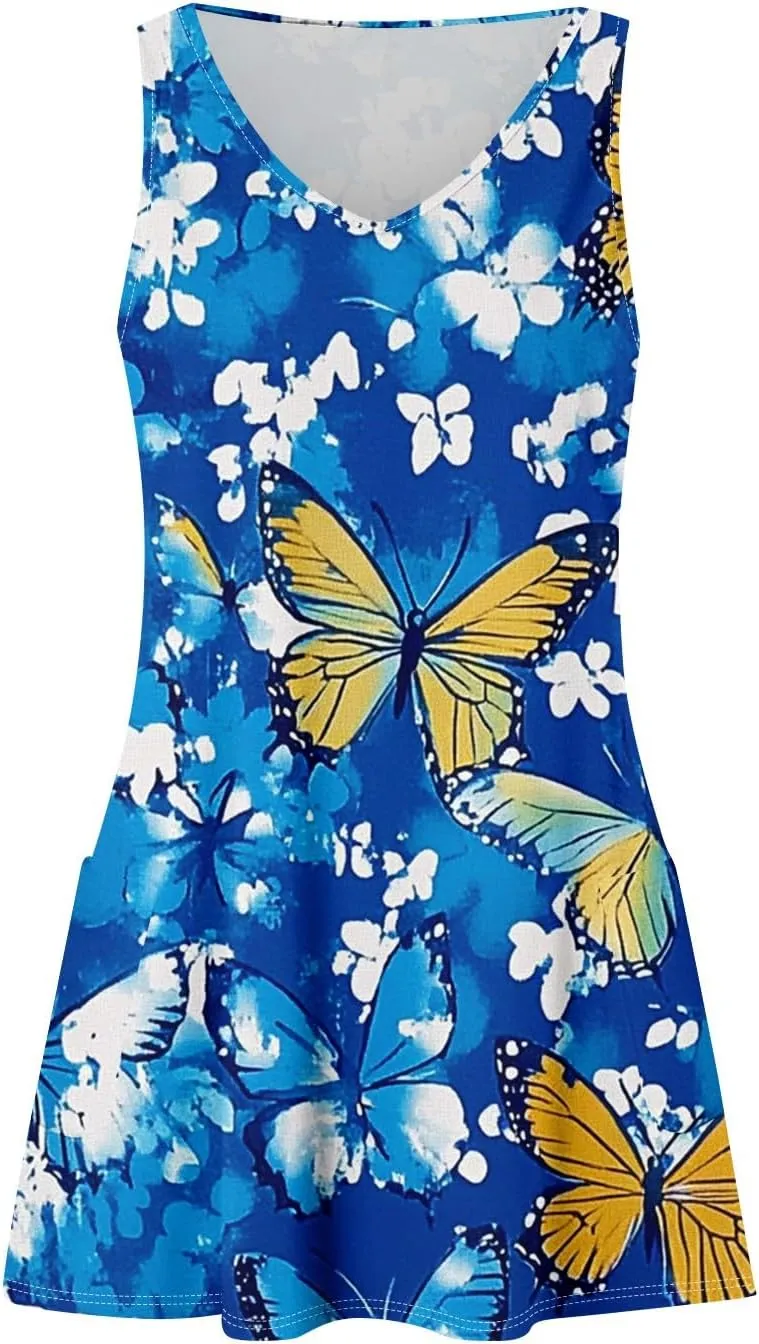 Womens Summer Dresses Beach V Neck Swimsuit Coverup Vacation Casual Dress with Pocket 2025 Printed Sundress